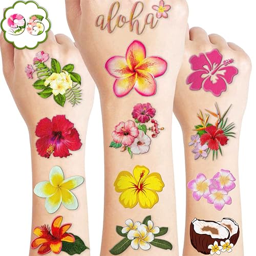 Tropical Flower Hawaiian Temporary Tattoos 96 PCS