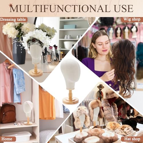 2 Pcs Wig Stand with Beige Mannequin Head