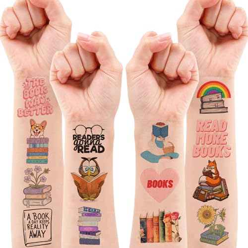 96 Pcs Book Themed Temporary Tattoos Sticker Sheet Set