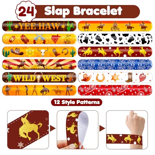 48PCS Cowboy Party Set Temporary Tattoos Slap Bracelets for Kids