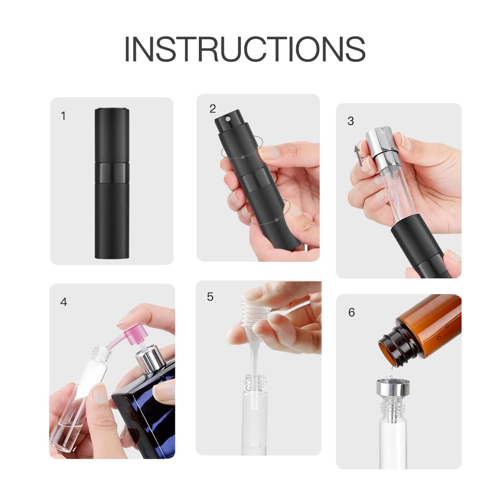 LISAPACK 8ML Perfume Spray Bottle Set 3PCS Portable Travel Dispenser Black