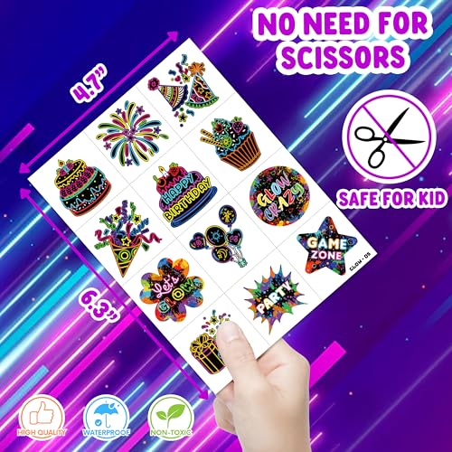 96 PCS Neon Glow In The Dark Temporary Tattoos for Kids