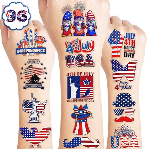 100 PCS 4th of July Temporary Tattoos for Parties and Kids