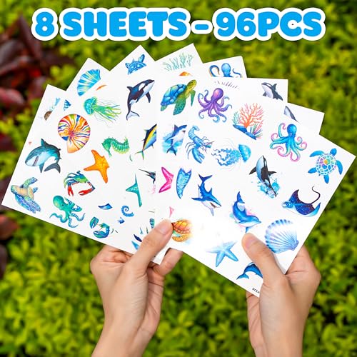 96 PCS Ocean Sea Animal Temporary Tattoos for Kids