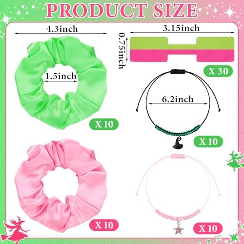 Witch Party Gift Set 10 pcs Pink Green Hair Scrunchies and Star Bracelets