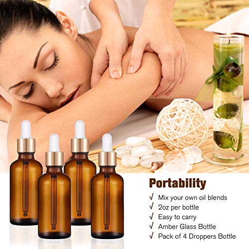 PrettyCare 2 oz Amber Glass Dropper Bottles 4 Pack