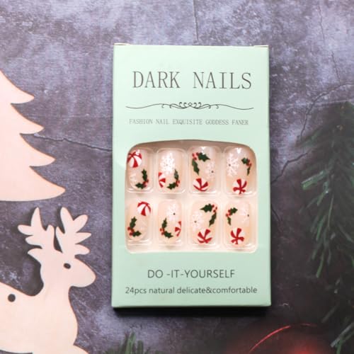 Christmas Press On Nails 24Pcs Set for Women Girls