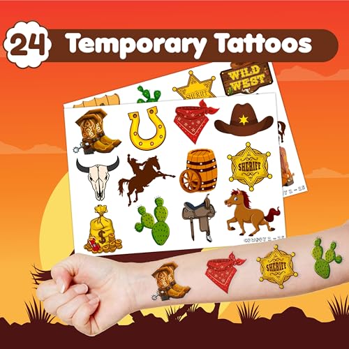 48PCS Cowboy Party Set Temporary Tattoos Slap Bracelets for Kids