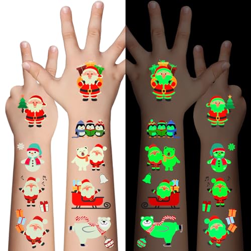 Luminous Christmas Temporary Tattoos for Kids 120 Piece Set