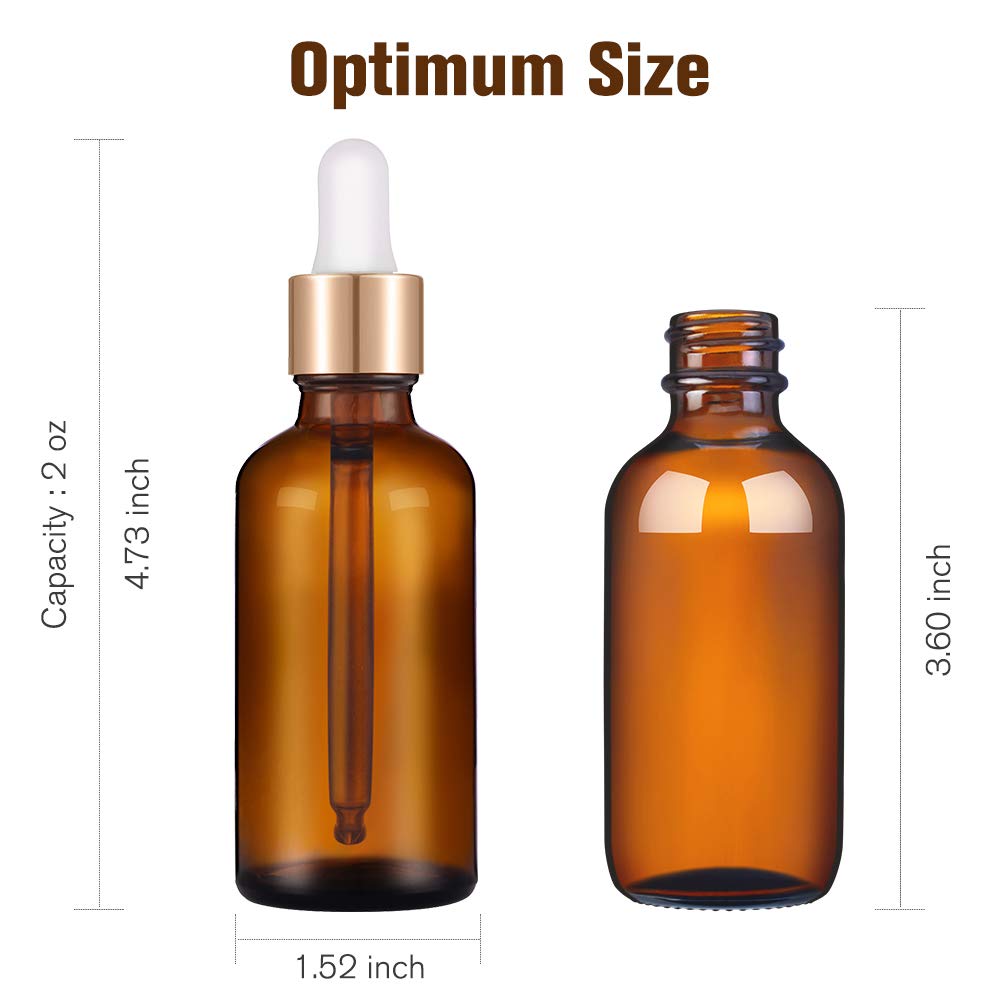 PrettyCare 2 oz Amber Glass Dropper Bottles 4 Pack