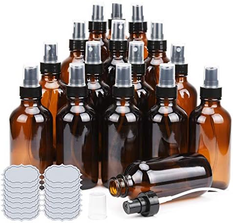 ULG Amber Glass Spray Bottles 4oz 16 Piece Set