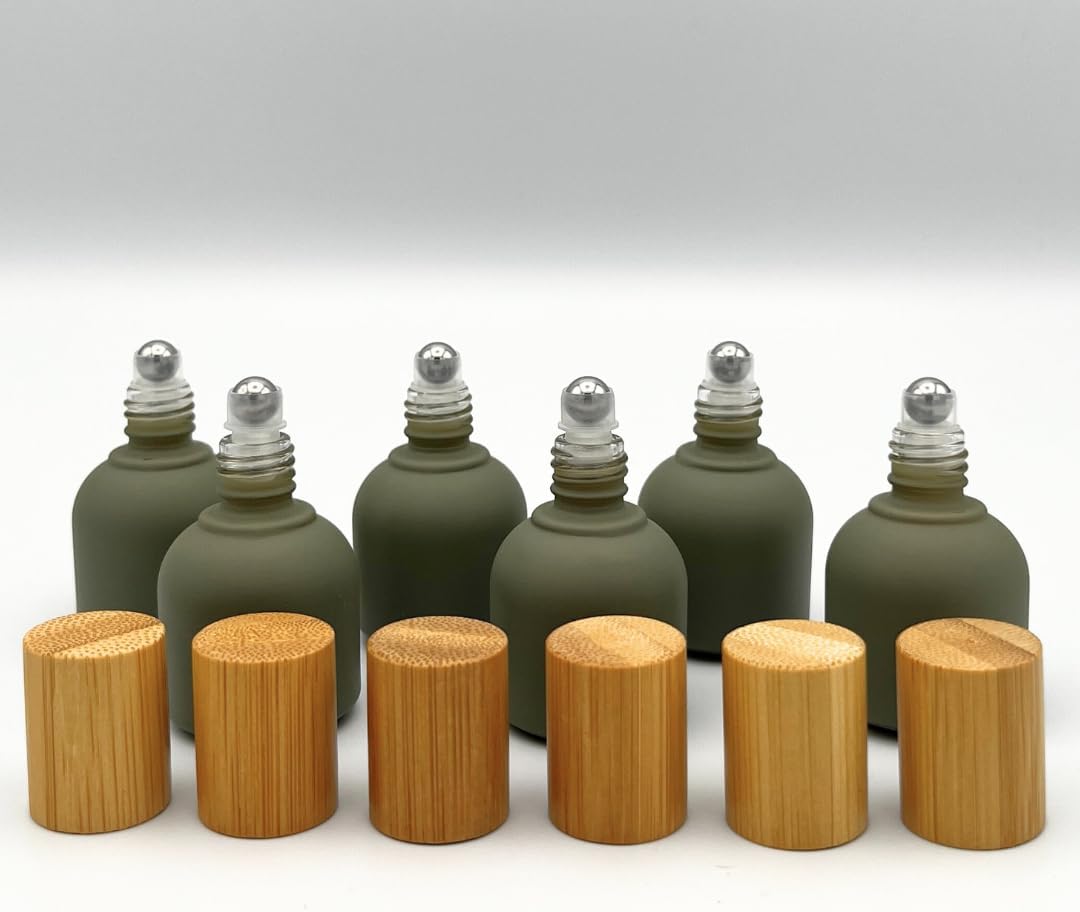 10ml Glass Roller Bottles with Bamboo Cap and Stainless Steel Ball