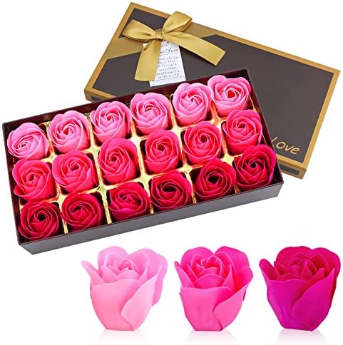 JIALEEY Scented Rose Bath Soap Petals Gift Set 18 PCS Pink