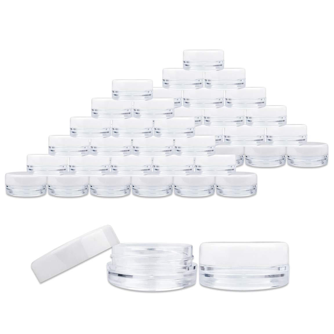 Beauticom 200 Pcs 3G Clear Jars with White Lids
