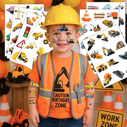 Construction Themed Temporary Tattoos for Kids 96PCS