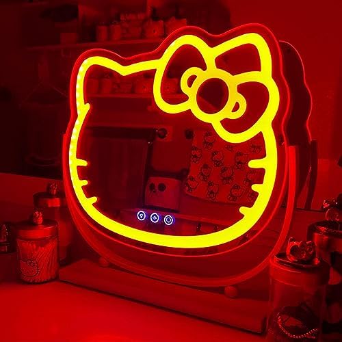 Hello Kitty Kawaii Desk Mirror with LED Lights and Touch Sensor