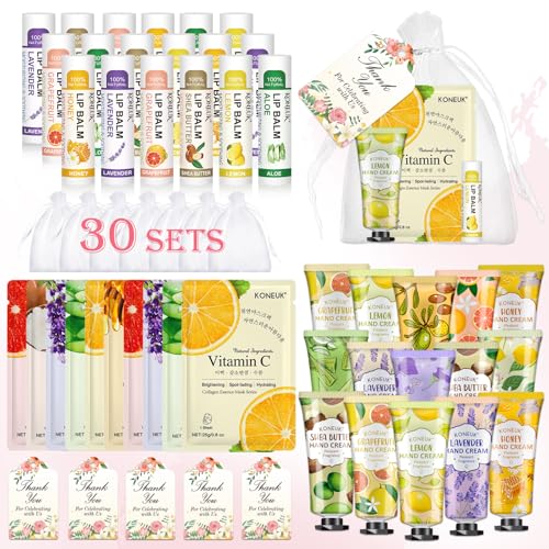30 Pack Facial Mask Hand Cream Lip Balm Gift Set
