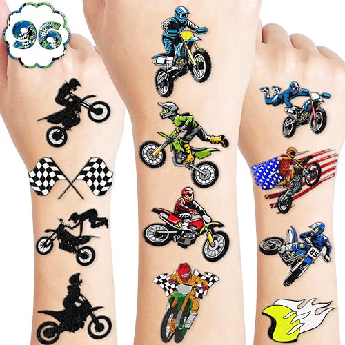 Dirt Bike Temporary Tattoos 96 PCS 8 Sheets Cartoon Themed Party Supplies
