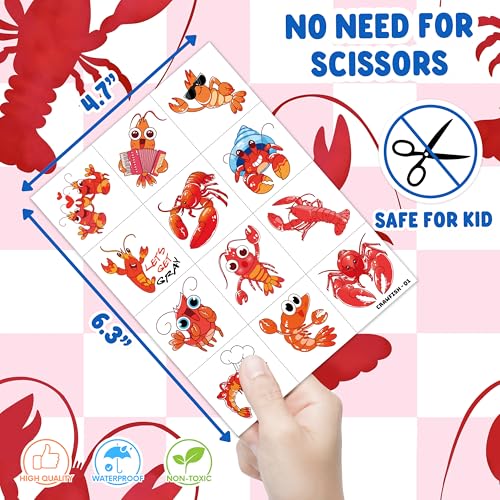 96 PCS Crawfish Themed Temporary Tattoos for Kids