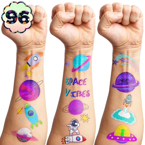 96PCS Galaxy Themed Temporary Tattoos for Kids - Space Party Supplies