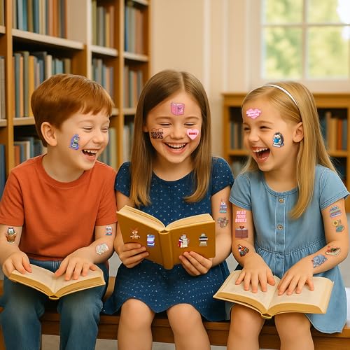 96 Pcs Book Themed Temporary Tattoos Sticker Sheet Set