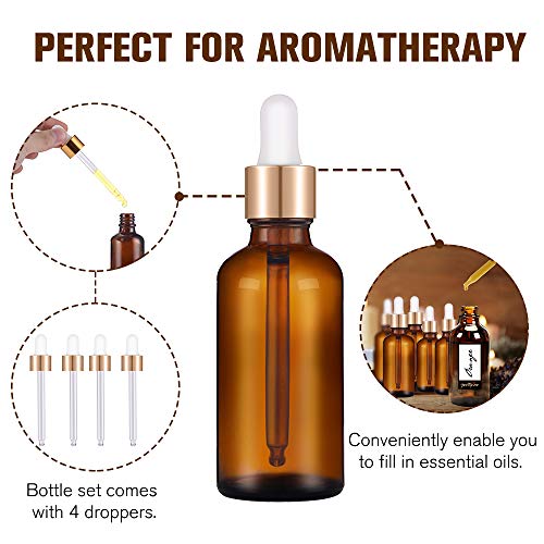 PrettyCare 2 oz Amber Glass Dropper Bottles 4 Pack