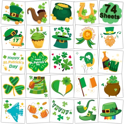 CHARLENT St Patricks Day Temporary Tattoos for Kids Party Supplies