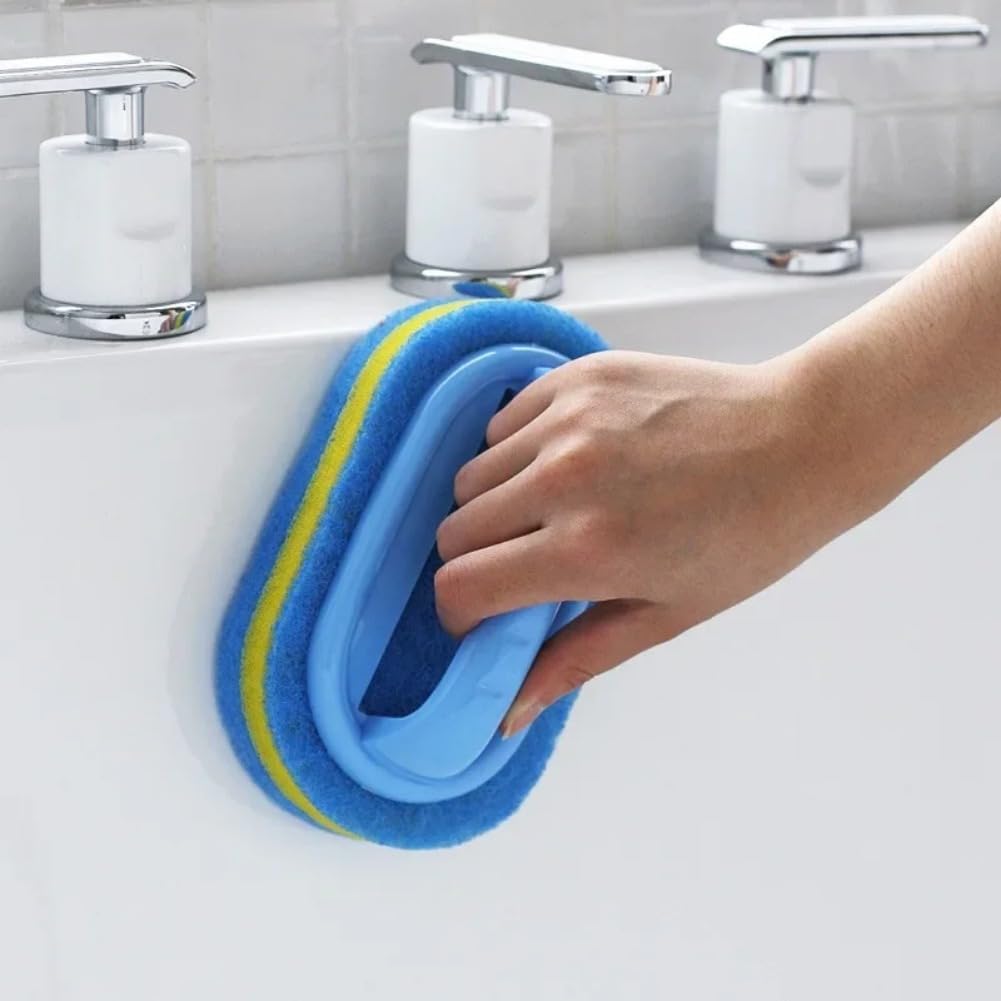 Multi-Purpose Cleaning Brush with Handle and Thickened Scrub Sponge