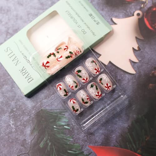Christmas Press On Nails 24Pcs Set for Women Girls