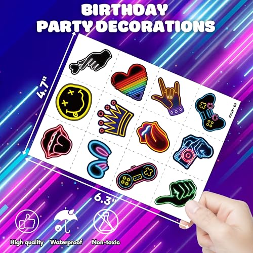 Neon Temporary Tattoos Party Decor 96 PCS 8 Sheets