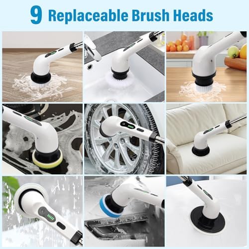 Sayene Electric Spin Scrubber with 9 Brush Heads and 3-Section Handle