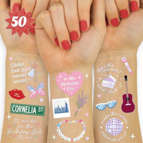 XO Fetti Eras Birthday Temporary Tattoos 50 Iridescent Styles