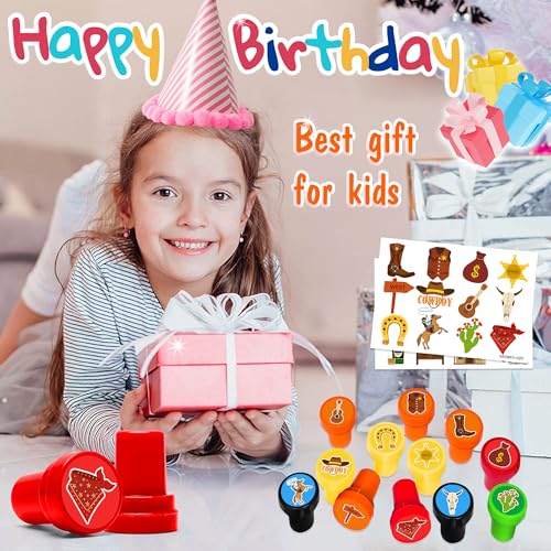 36PCS Cowboy Party Favors with Temp Tattoos and Stamps