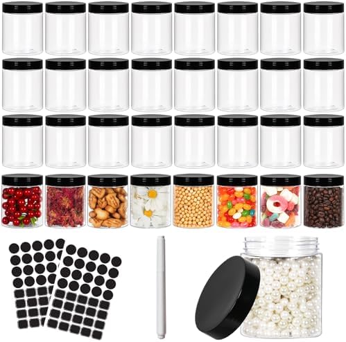 8 oz Clear Plastic Round Jars with Black Lids 40pcs