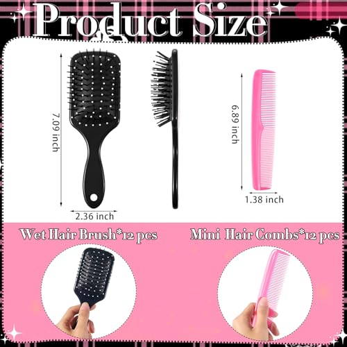 12 Set Cheer Hair Brush and Comb Set with Polka Dots