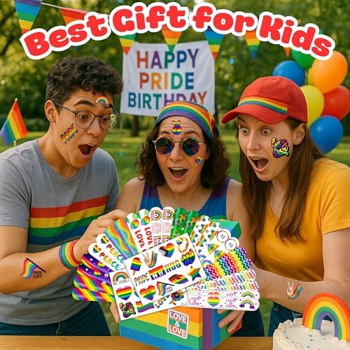 48PCS Pride Party Set 24PCS Rainbow Temporary Tattoos 24PCS Slap Bracelets