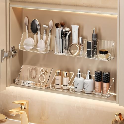 MORNITE 3 Pcs Medicine Cabinet Tray Organizer Clear and Adhesive