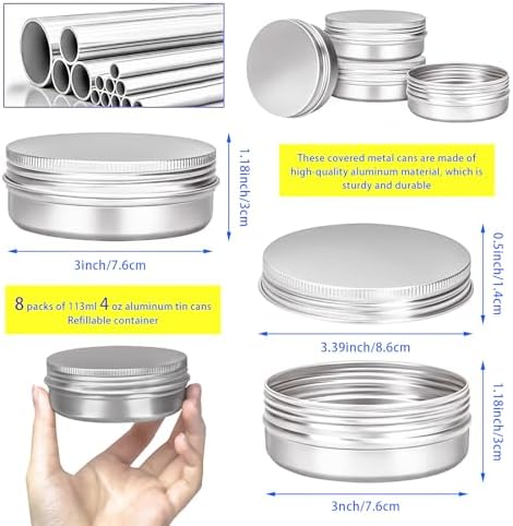 MotBach 8 Pack 4oz Metal Tin Jars with Screw Lid