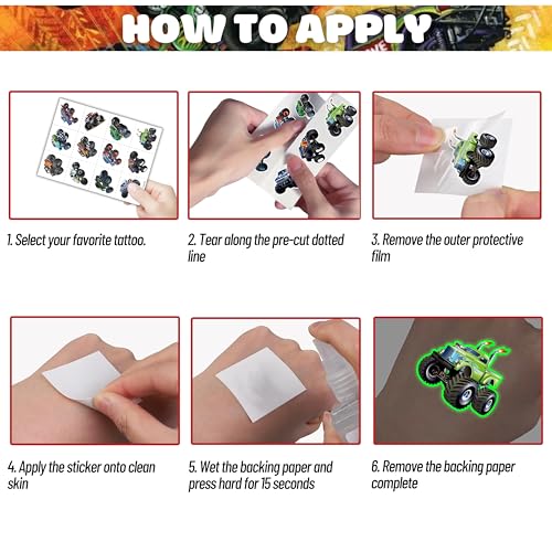 96PCS Monster Truck Temporary Tattoos for Kids