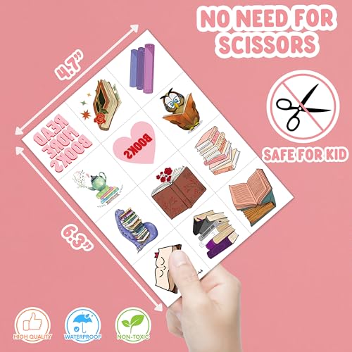 96 Pcs Book Themed Temporary Tattoos Sticker Sheet Set