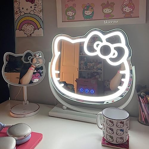 Hello Kitty Kawaii Desk Mirror with LED Lights and Touch Sensor