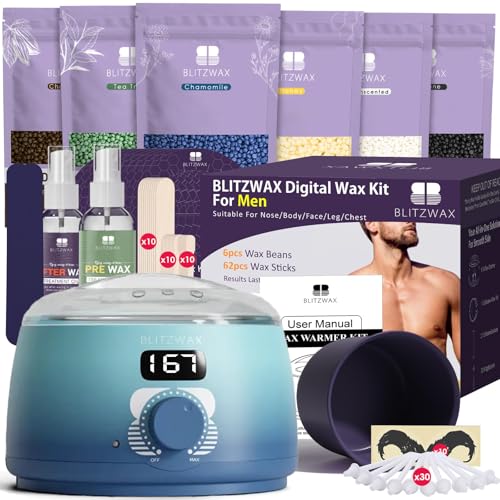BLITZWAX Back and Nose Waxing Kit for Men with 93 Accessories