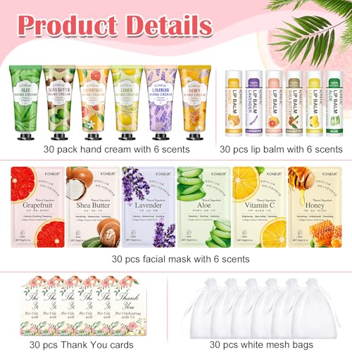 30 Pack Facial Mask Hand Cream Lip Balm Gift Set