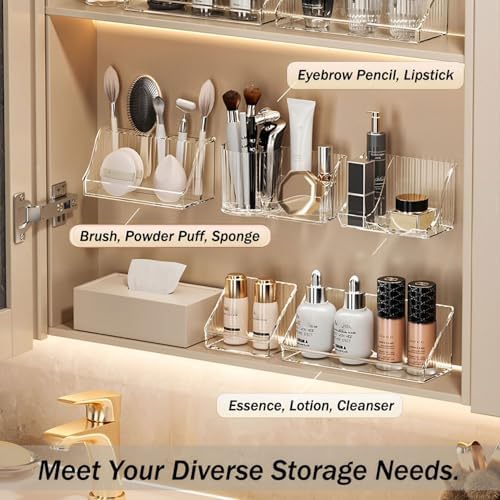 MORNITE 3 Pcs Medicine Cabinet Tray Organizer Clear and Adhesive