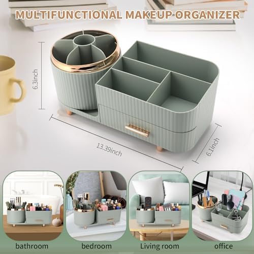 Molutsody Makeup Organizer with Drawers Green