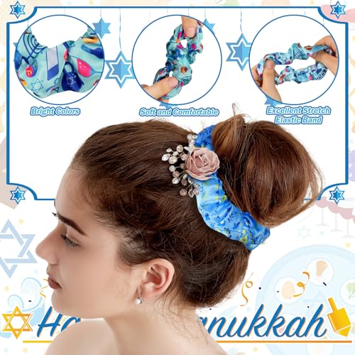 24 Pcs Hanukkah Hair Scrunchies with Star of David Design
