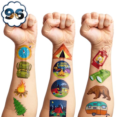 96 PCS Camp Themed Temporary Tattoos for Kids