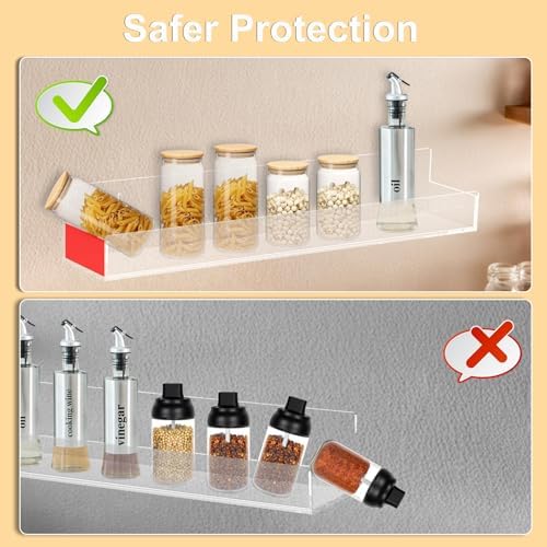 SOVQUEST Clear Acrylic Floating Shelves 15 Inch 4 Pack Invisible Display Shelf