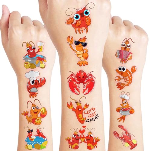 96 PCS Crawfish Themed Temporary Tattoos for Kids