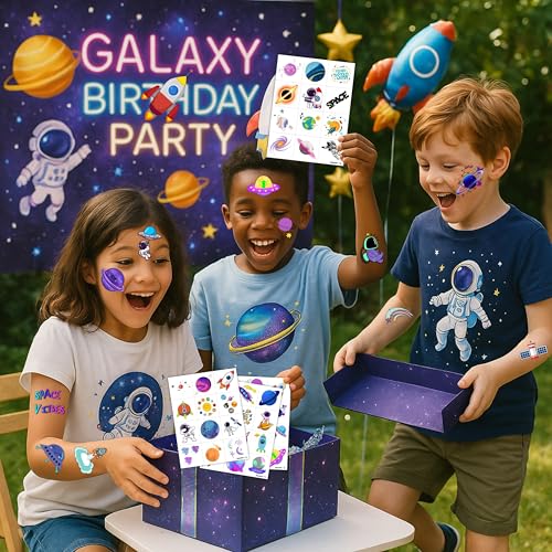 96PCS Galaxy Themed Temporary Tattoos for Kids - Space Party Supplies